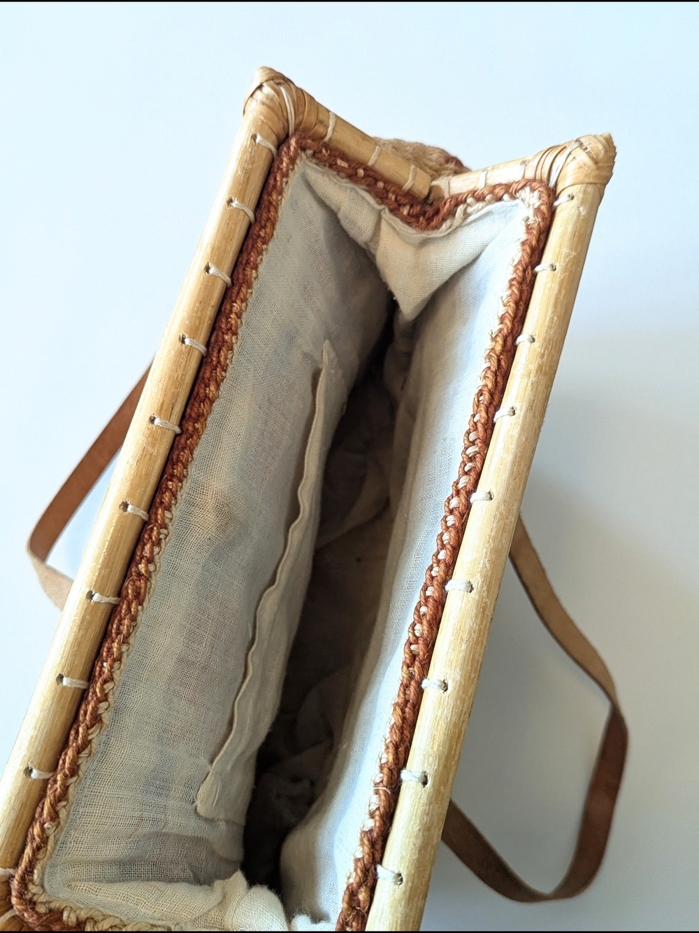 Vintage Sisal Market Jute Tote Bag Large Ethnic Boho Brown Blue - Picture 10 of 11